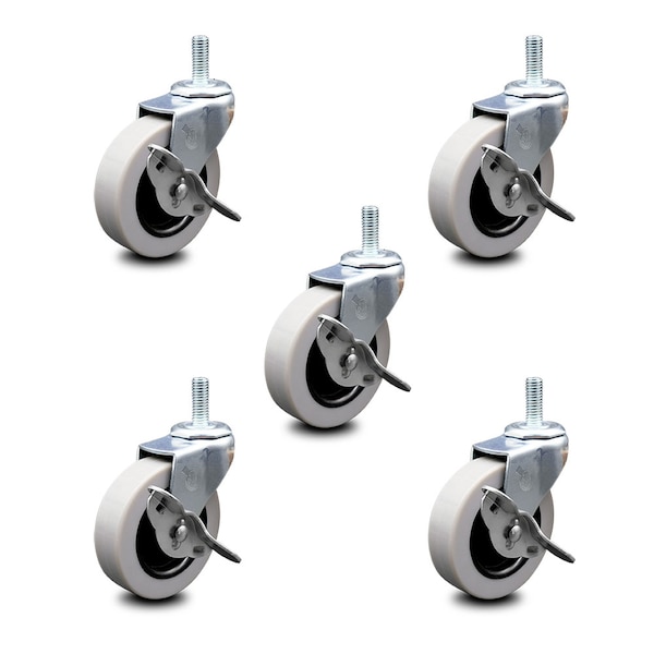 Service Caster 3 Inch Thermoplastic Wheel 1/2 Threaded Stem Caster Set with Brakes SCC, 5PK SCC-TS05S310-TPRS-SLB-121315-5 - main